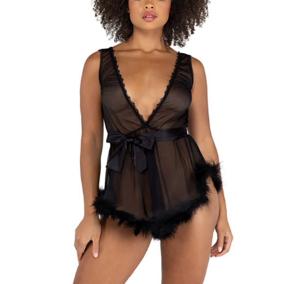 NWT Roma Low Cut Mesh with faux fur trim and satin tie size M - Picture 1 of 4